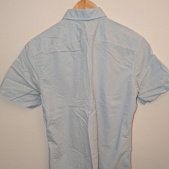 Men's Banana Republic Blue Checkered Short Sleeve Button-Up - Picture 2 of 7